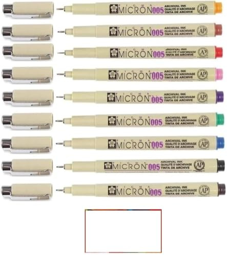 Pigma Mirron Sakura 005 – Set mit 9 Farben, Set mit 9 Finelinern und 1 Karte