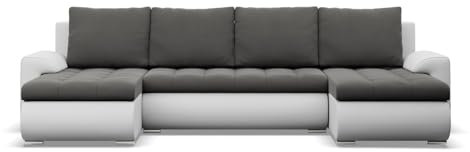 Mebligo - Ecksofa mit Schlaffunktion und 3 Bettkasten FORESTA 302x89x159 (BxHxT) Dunkelgrau + Grau - Couch U Form, Sofa im Sitz: Wellenfeder + Schaumstoff, Sofas & Couches, Eckcouch