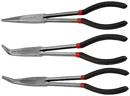 3Pcs Long Nose Pliers Carbon Steel Straight Plier 45/25 Degree Bent Nose Pliers for Machinist Engineer HandTool