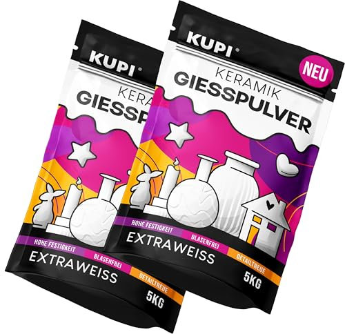 KUPI 2x5kg Gips zum Gießen Lufthärtend & Geruchlos | Keramik Gießpulver Weiß | Gießmasse für Silikonformen | Reliefgießpulver zum Basteln Modellieren Strukturieren