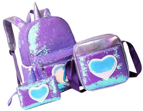Holibanna Schultasche Mädchen Einhorn-Rucksack Stylischer Schülertasche Mit Pailletten Großes Fassungsvermögen Angenehmer Stoff Herzform Kreativ