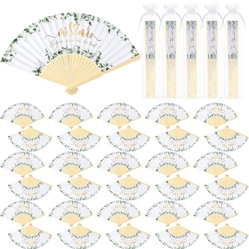Namalu 30 Stück Hochzeit Handfächer Gastgeschenk für Hochzeit Weiß Papierfächer Eukalyptus Faltbarer Taschenfächer mit Organzabeutel Bambus Klappfächer für Hochzeitsgäste Sommer Geburtstag Party