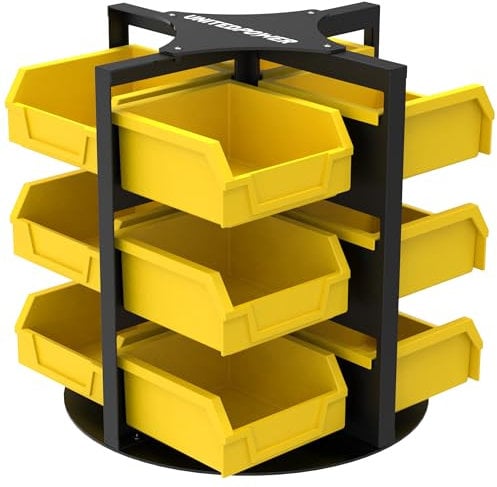 UNITEDPOWER Garage Rotating Storage Bin, Parts Rack, Stackable Storage Bin, Hardware Tool Organizer for workshop, Craft Room, school and Shop, 12 Bins
