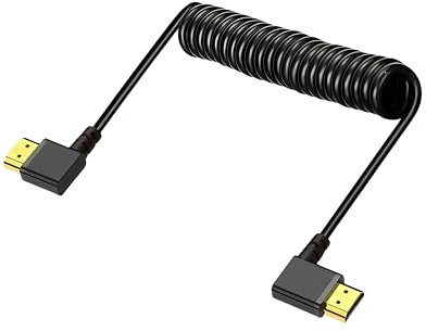 Techrum 8K HDMI Coiled Cable Short HDMI 2.1 Cable 8K@60Hz 4K@240Hz 48Gbps HDR for ATOMOS Ninja V Sony Canon Ronin Camera Monitors Capture Cards Right Left Angle (Black)