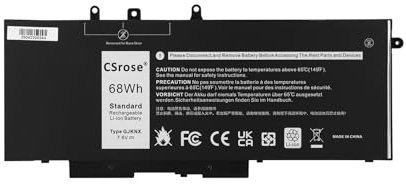 CSrose 68Wh GJKNX Batterie pour Dell Latitude 5480 5580 5280 5288 5590 5488 5490 5491 5495 5591 E5480 E5580 E5490 E5590 Precision 15 3520 3530 Notebook GD1JP 0GD1JP DY9NT 0DY9NT 5YHR4 451-BBZG