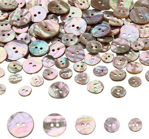 AHANDMAKER 100 Stück Natürliche Muschelknöpfe Knöpfe In 6 Größe 10–17.5mm Mit Rundem 2 Loch Nähknopf Zum Nähen von Kleidung Hemden Anzügen Stirnbändern DIY Basteln