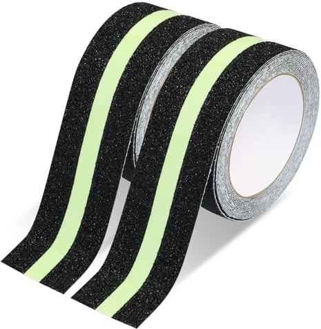 Storystore Antirutsch Klebeband, 5cm x 5m 2 Rolle Fluoreszierendes Selbstklebend Antirutschband, Rutschfeste Klebeband Im Dunklen Leuchten Sicherheit für Treppen, Leitern und Rutschige Böden