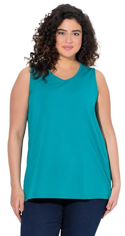 Ulla Popken Damen große Größen Übergrößen Plus Size Top, A-Linie, V-Ausschnitt, ärmellos dunkel Petrol 54+ 807291769-54+