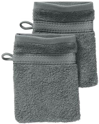G BETTWARENSHOP Frottierserie Essential – Hochwertige Handtücher aus 100% Baumwolle – Saugstark, Weich & Pflegeleicht Waschhandschuh 2er Pack 15x21 cm, Kiesel