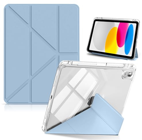 HinZann Funda para iPad (A16) 11 Generación 2025 11 Pulgadas/iPad 10 Generación 2022 10,9 Pulgadas con Soporte, Cuero de PU + Funda Protección Transparente Trasera, Auto-Reposo/Activación - Azul