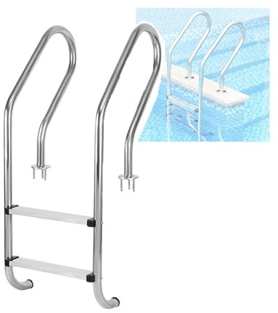 Scaletta per Piscina, scaletta interrata in Acciaio Inox con gradini, Scale con Doppio corrimano a 2/3 gradini, con Pedali Antiscivolo, per Piscine di Qualsiasi Dimension