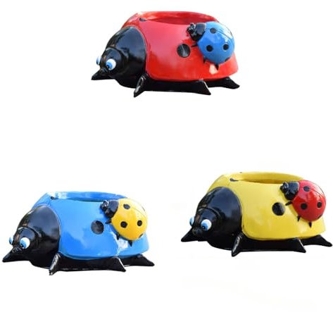Poo4kark Siebenpunkt-Marienkäfer Pflanzkasten aus Harz, Tisch-Blumentopf Mit Löchern, Pflanzgefäß Dekoration Fensterpflanzen Balkon-Fensterbank-Pflanzer (3ER Set, 14x12.3x5.5CM)