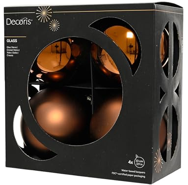 Kaemingk Weihnachtskugeln Glas 10cm 4 Stück - matt & glänzend - Große Christbaumkugeln Weihnachtsbaumkugeln für Weihnachten - Christbaumschmuck & Weihnachtsbaumschmuck - Espressobraun