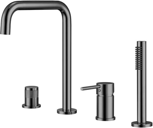 KUNYOS 4-Loch Wannenrandarmatur Badewannenarmatur Wasserhahn Badewanne Mit Dusche Einhebelmischer Dusche Mit Handbrause,Grau,A