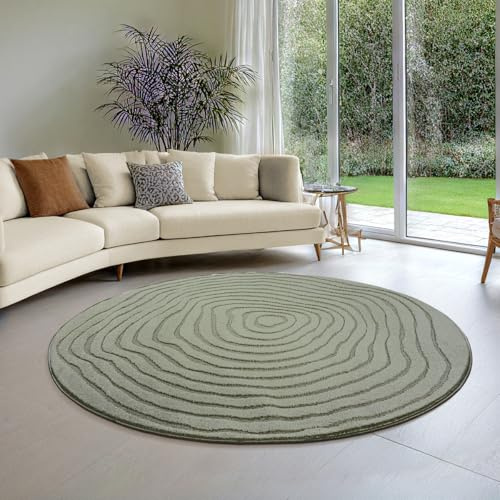 the carpet Everest - Moderner Kurzflor Teppich Hoch-Tief-Struktur, 3D-Effekt, weiche Oberfläche und hohe Flordichte, ideal für Wohnzimmer & Schlafzimmer, Grün, 160 cm Rund