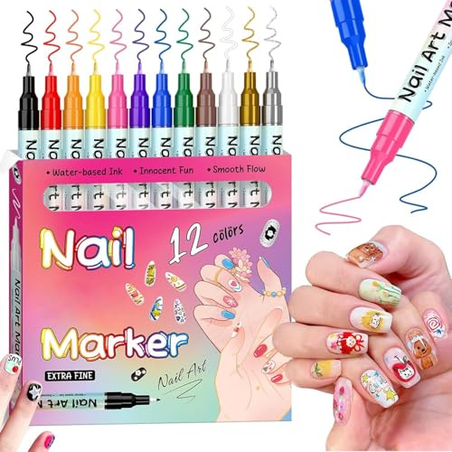 12 Couleurs Stylo 3D Nail Art Kit, DIY Stylo Vernis Semi Permanent, Gel Pinceau Nail Ongles Marker, Pen Vernis À Ongles Pointes Fines, Manicure Point Dotting Tools