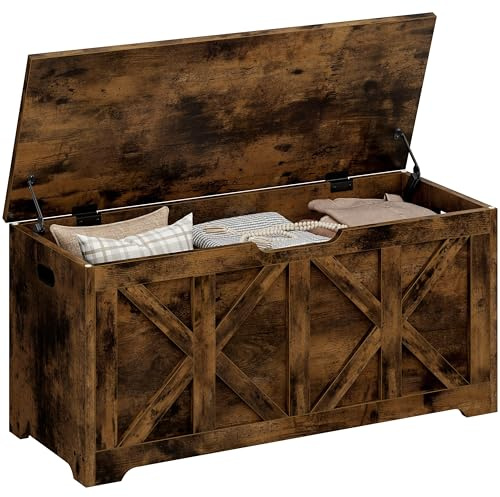Yaheetech Storage Chest Blanket Box, 132L, 40x100x46.5cm, Rustic Brown | Wooden Storage Trunk with Safety Hinged Lid, Rustic Farmhouse Shoe Bench for Hallway, Entryway, Living Room, Bedroom