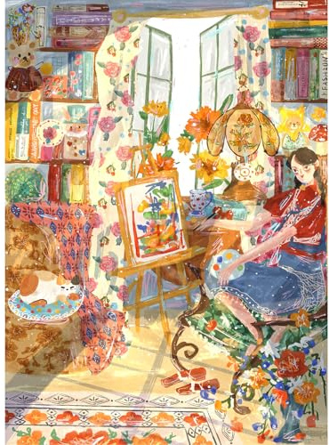 HUADADA 500 Teile Puzzle für Erwachsene, Künstlerin Atelier Motiv, 49x35 cm, Graukarton mit 1:1 Poster, Umweltfreundlich & Augenschonend