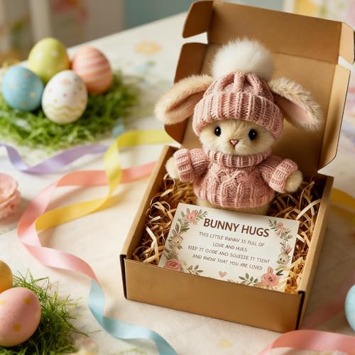 Mini Bunny Hug Niedliches Ostergeschenk, Taschenosterhase In Einer, Mini Kaninchen In Einer Schachtel Mit Grußkarten, Süße Plüschhasen, Tragbare Kuschelpuppe, Für, Freunde(C)