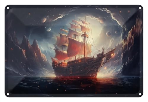Wallario Blechschild Wandbild aus Metall Kosmische Seefahrt - 20 x 30 cm in Premium-Qualität: Brillante Farben