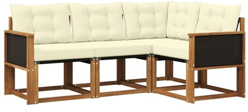 vidaXL Outdoor-Sofagarnitur mit Kissen 4 pcs Natur und Creme, Gartenmöbel, modernes Sofa-Set für draußen, Loungebereich, haltbare Terrasse zum Entspannen und Wohlfühlen