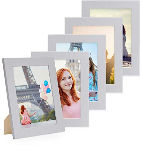 PHOTOLINI Bilderrahmen 13x18 Silber Holz MDF, 5x breite Bilderrahmen 18x13, Fotorahmen 13 x 18 cm mit Acrylglas, Picture Frame 18x13 zum Aufhängen & Aufstellen, Bilder Rahmen 13x18 silber für Fotos