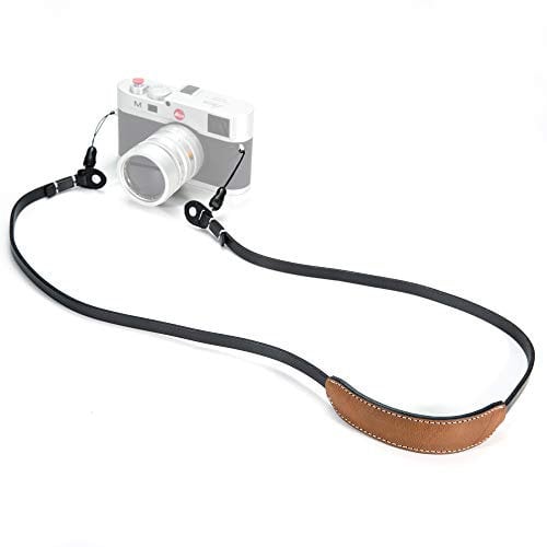 CANPIS Universeller handgefertigter Kamera-Schultergurt aus Leder mit Schulterpolster für Nikon, Canon, Sony, Pentax, Leica, Olympus, Fuji, Schwarz / Braun, 108cm