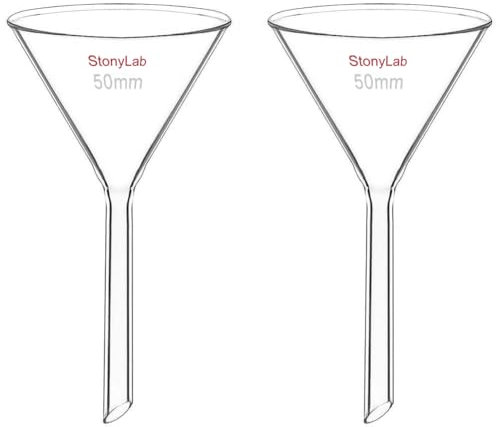 StonyLab 2 Paquetes Embudo de Vidrio de Borosilicato de Embudo de Vidrio Glass Funnel, Tallo Corto 50 mm de Diámetro, 50 mm de Longitud Del Vástago