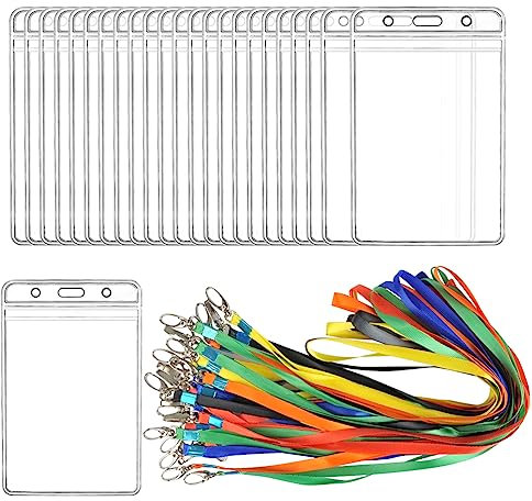 BUYGOO 24PCS Ausweishülle, Transparente Ausweishulle Umhängeband, PVC Kartenhalter mit Lanyard 6 Farben, Ausweishülle mit Band, Lanyard mit Kartenhalter Ausweishülle, für Business Ausstellung Karten