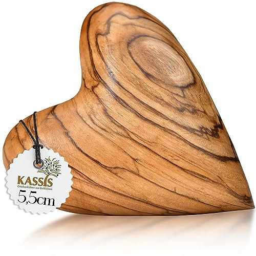 Kassis Geschenkartikel Herz 5,50 cm Handschmeichler aus Olivenholz – handgefertigtes Geschenk aus Bethlehem zur Taufe, Kommunion, Hochzeit, Valentinstag, Muttertag oder als Trostspender