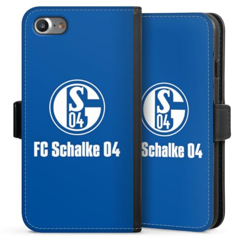 Klapphülle kompatibel mit Apple iPhone 8 Handyhülle aus Kunst Leder schwarz Flip Case FC Schalke 04 Logo Offizielles Lizenzprodukt