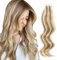 ABH AMAZINGBEAUTY HAIR Extensions Echthaar Tape aus Echthaar 50 cm Extensions Tape In Echthaar Remy Menschenhaar Skin Weft Aschbraun mit Platinblonden Highlight Haar Tapes Echthaar P8-60 50g 20 Stück