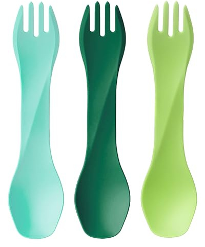 humangear GoBites Uno 3-Pack | Travel & Camping Utensils | Portable & Convertible Dining Ware | Multi-Functional Spork | Mint/Forest Green/Light Green, Uno (Bulk) 3-Pack