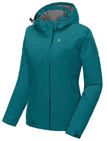 Little Donkey Andy Damen wasserdichte Ski-Snowboardjacke Winddichter Warmer Mantel mit Abnehmbarer Kapuze Grasgrün Heide M