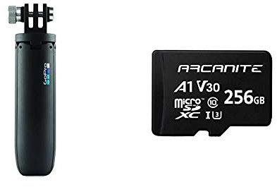 GoPro Shorty Mini Extension Pole with Tripod Black + ARCANITE 256GB microSDXC Memory Card with Adapter, UHS-I U3, A1, V30, 4K, C10, Micro SD, Optimal read speeds up to 90 MB/s