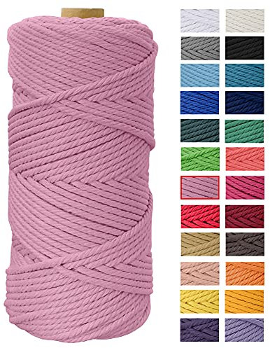 JeogYong Corde Macramé 4mm x 100m Fils Macrame Coton Ficelle Naturelle Cordon Bricolage Cordelettes pour Tentures Murales, Tissage Attrapeur de Rêves, Suspension Plante Décorations (Rose)
