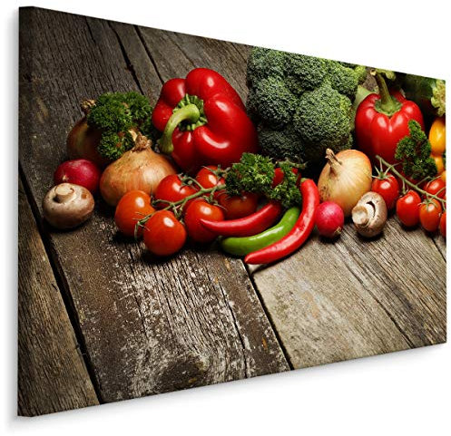 Muralo Leinwandbilder 90x60 Essen Gemüse Paprikas Leinwand Wandbild Kunstdruck Chili Tomaten Radieschen Zwiebel Schlafzimmer Wohnzimmer Wanddekoration Design XXL 755 Br. 90 cm x Hö. 60 cm