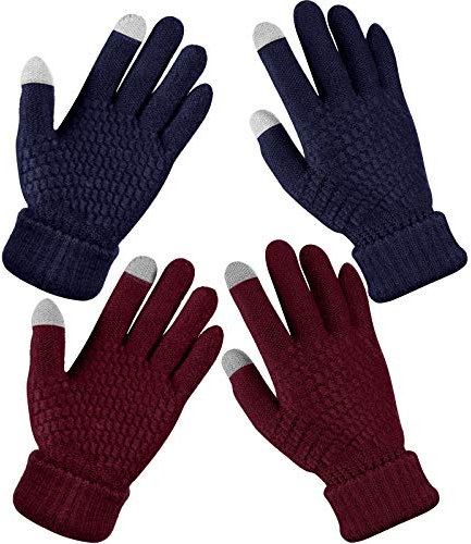 Geyoga 2 Paar Damen Winter Touchscreen Handschuhe (Marine, Weinrot)
