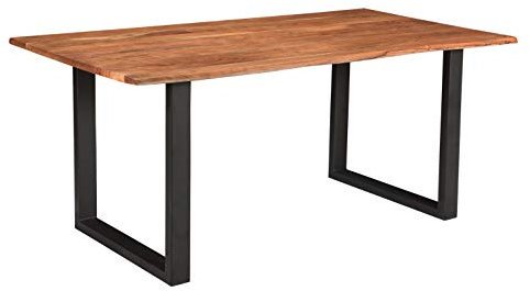 SAM Esszimmertisch 110 x 75 cm Insa, echte Baumkante, Akazienholz naturfarben, massiver Baumkantentisch mit U-Gestell Mattschwarz