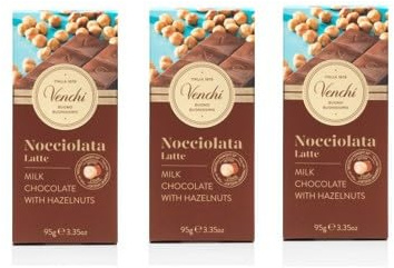 Venchi Tafel Vollmilchschokolade mit Piemont Haselnuüse, 3 X 95 g, Hazelnut