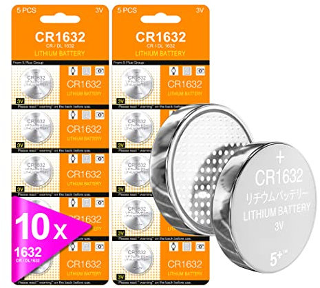 5Plus CR1632 3V Lithium Batteries – 10 Pack DL1632 LM1632 Compatible, Long-Lasting Coin Cells for Watches, Remotes, Toys & More