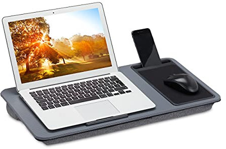 Relaxdays Supporto Pc Portatile con Cuscino con Mouse Pad, Vassoio per Laptop, Barra Antiscivolo, LxP 57,5x30 cm, grigio