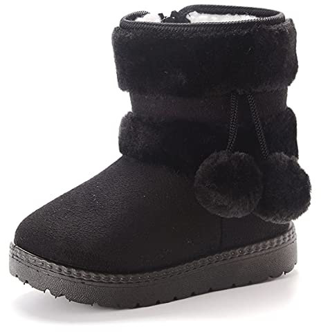 Yeeteepot Bambine e Ragazze Carino Stivali da Neve Calda Foderati Stivaletti Inverno Morbide Piatto Stivali Bambini Pelliccia Antiscivolo Boots， Nero 28 EU = 29 CN