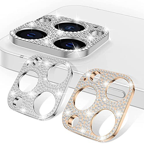 FiiMoo Kamera Linse Schutzfolie Kompatibel mit iPhone 13 Pro/Pro Max,【2 Stück】 Diamant Kamera Objektivschutz Dekorationen Aufkleber Linse Protector Cover für iPhone 13 Pro/Pro Max (Silber + Roségold)