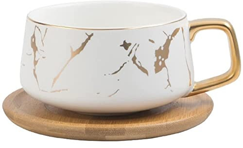 YDoLimmer Kaffeetassen Set Keramik Kaffeebecher Marmor Optik Porzellan Espressotasse mit Untertasse 280ml Teetasse Cappuccino Tasse mit Henkel Mokkatasse Kakaobecher Geschenk (Weiß)