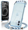 Micoden Handykette kompatibel mit iPhone 12 hülle Ultra dünn Kameraschutz Herz Love Design Galvanik TPU Silikon Bumper Kordel zum Umhängen Handyhülle mit Band Schutzhülle,Blau