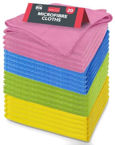 SOL 20pk Microfibre Cloths, 28cmx28cm MIcro Fibre Towels for Car Polishing, Interior and Exterior Window Cleaning, All Purpose Use for Home and Kitchen, Microfiber Absorbent, Ideal for Detailing