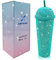 XMYAINA 680 ml Bling Cup handgefertigte Strasssteine Trinkflasche doppelwandig isolierte Kunststoff Wasserflasche mit Deckel und Strohhalmen (Pfauenblau)