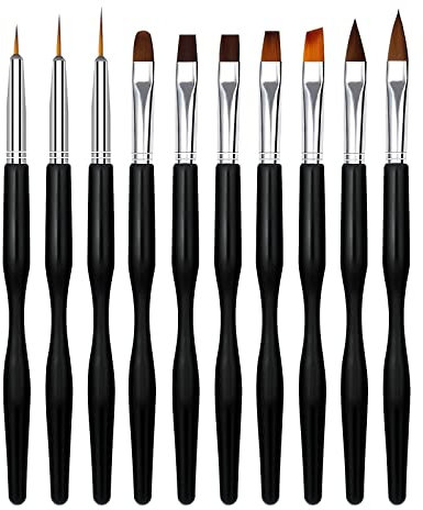 10 Pieces Pinceau Nail Art Ongles Gel Professionnel - LEA-SHALL Pinceaux Fin Liner/Plat/Rond/Acrylique/3D pour Ongles UV Construction en Resine Brosses ã French Manucure Set de Outils Noir