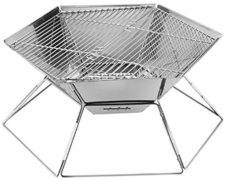 Outdoor-Feuerstelle mit BBQ-Grill, Terrassenheizungen, Holzofen-Feuerschale, faltbare Edelstahl-Feuerstellen mit Aufbewahrungstasche, Feuerstelle für Garten, Camping, Hinterhof, Picknick ( Color : Hex